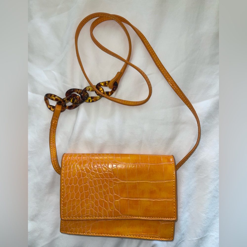 Orange Croc-Embossed Leather Crossbody Bag